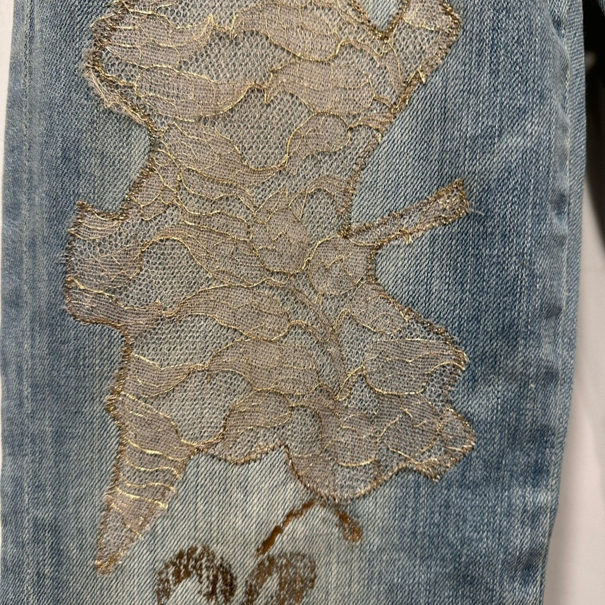 Allen B Gold‎ Foil Y2K Flare Jeans