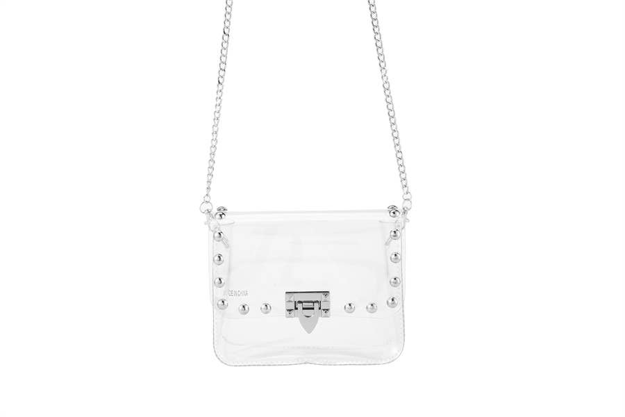Ladies Clear See Thru Crossbody  Handbag: Silver