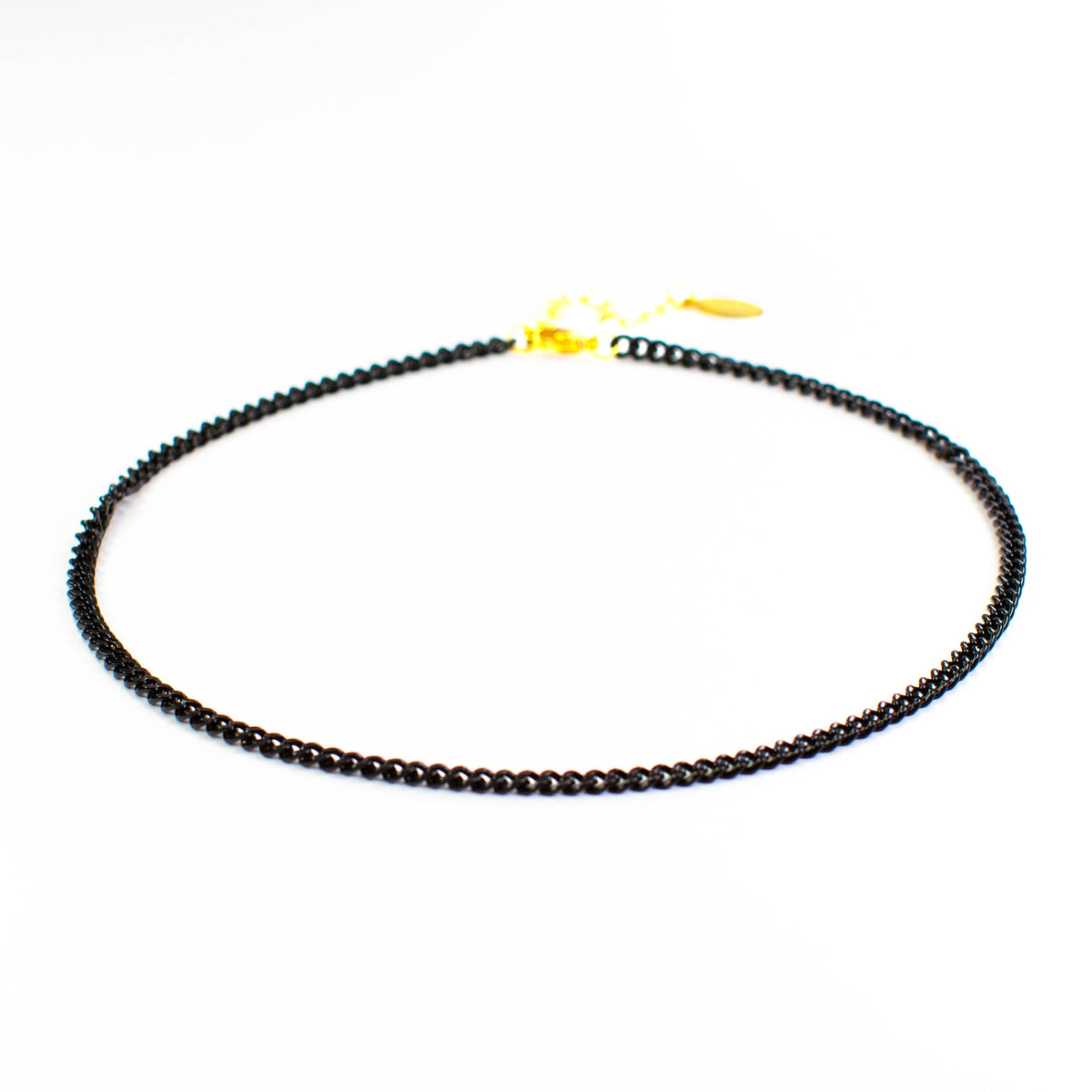 Enamel 16+ Colors Mini Curb Chain Link Necklace: 07-Black