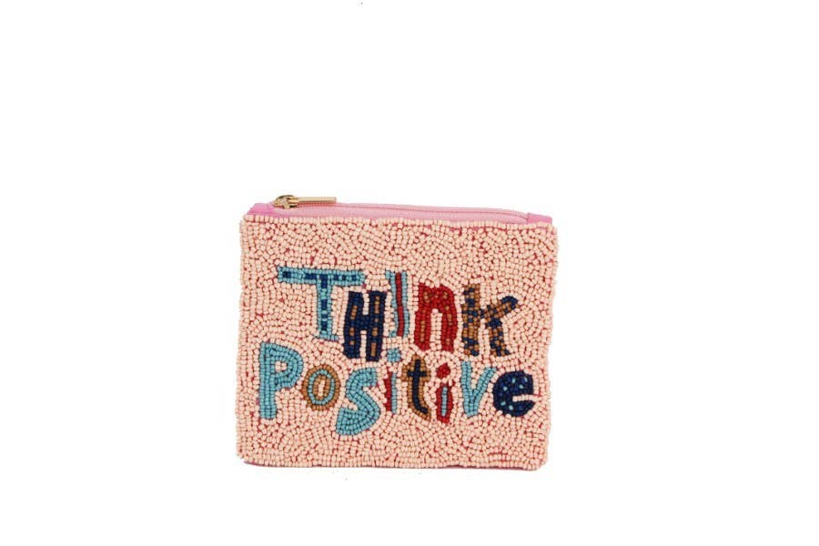 Ladies Fully Beaded Think Positive Theme Coin Purse