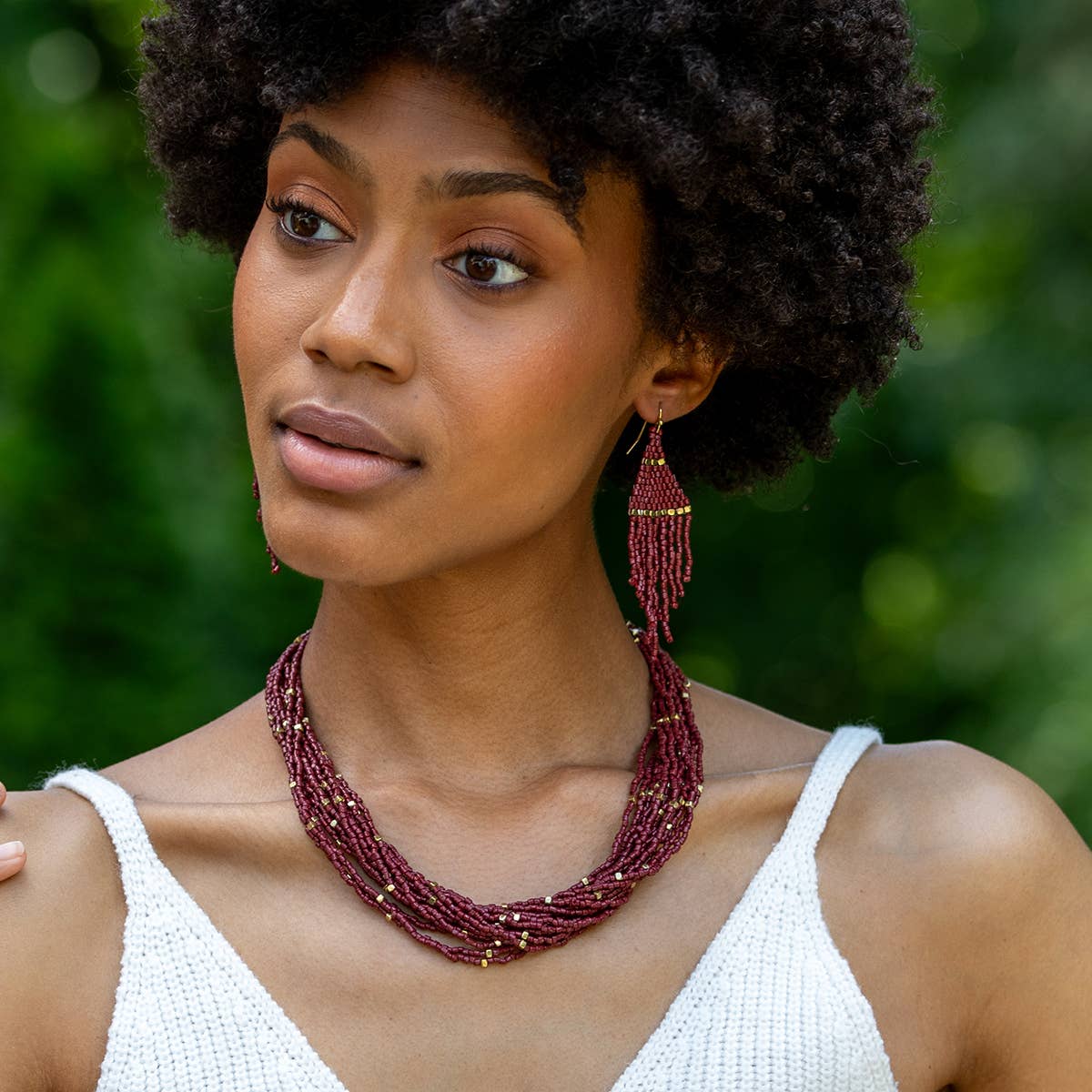 Seedbead Tapered Fringe Earrings - Shimmering Gold