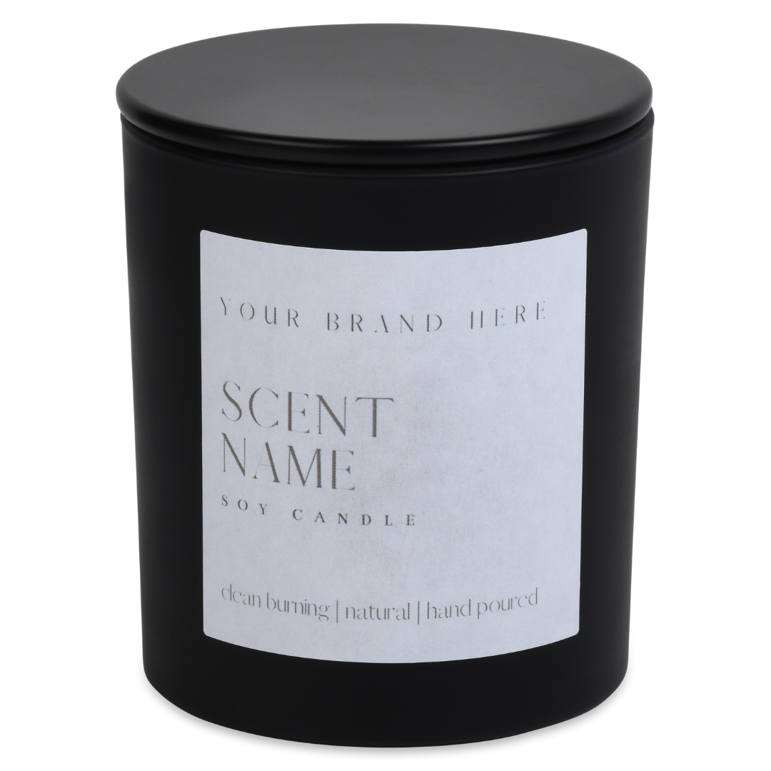10oz Unlabeled Black Matte  Jar Soy Candle Private Label: Tobacco Sandalwood