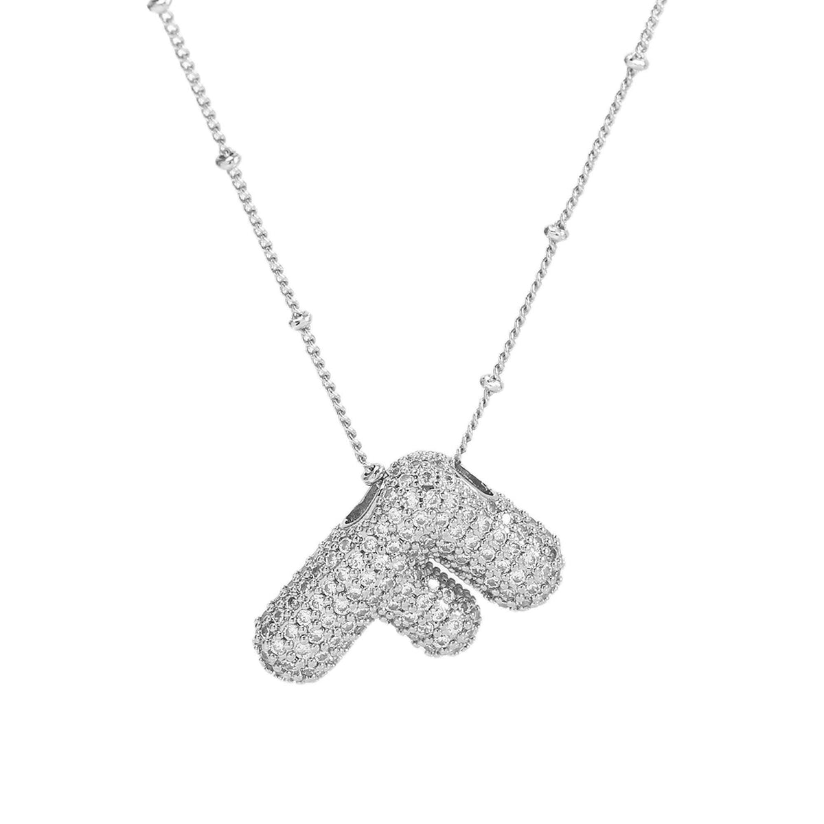Initial CZ Balloon Bubble Sterling Silver Necklace: L