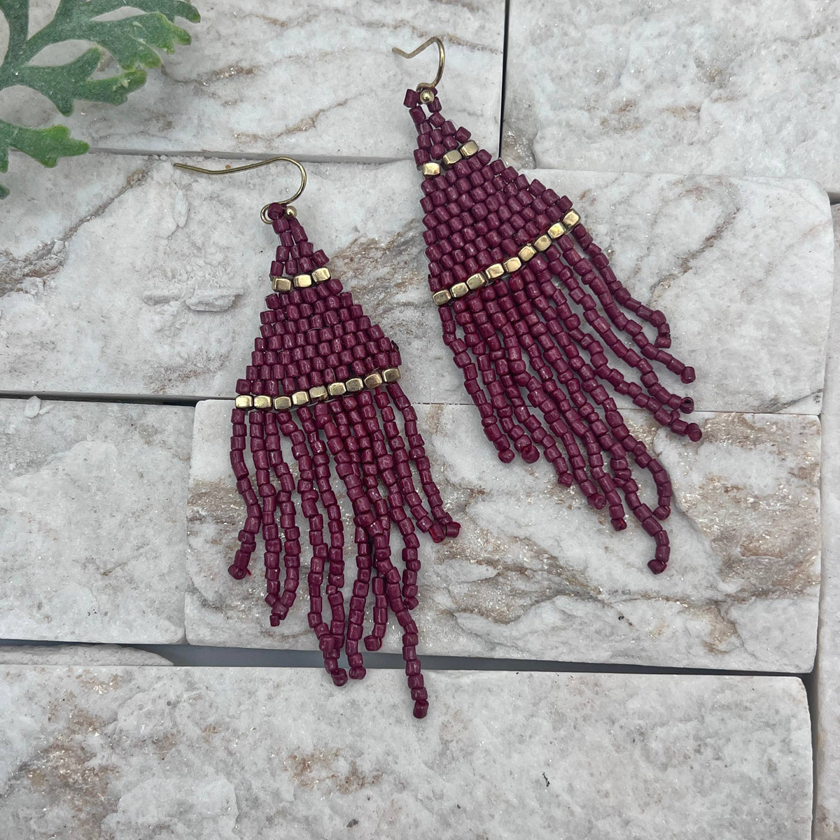 Seedbead Tapered Fringe Earrings - Shimmering Gold