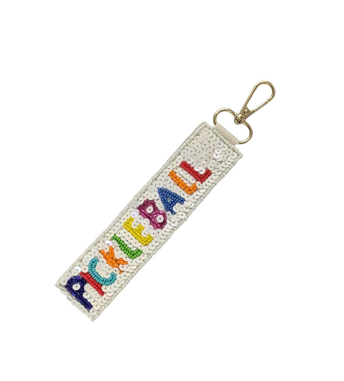 Pickle Ball Themed Beaded Wristlet Strap Key Chain