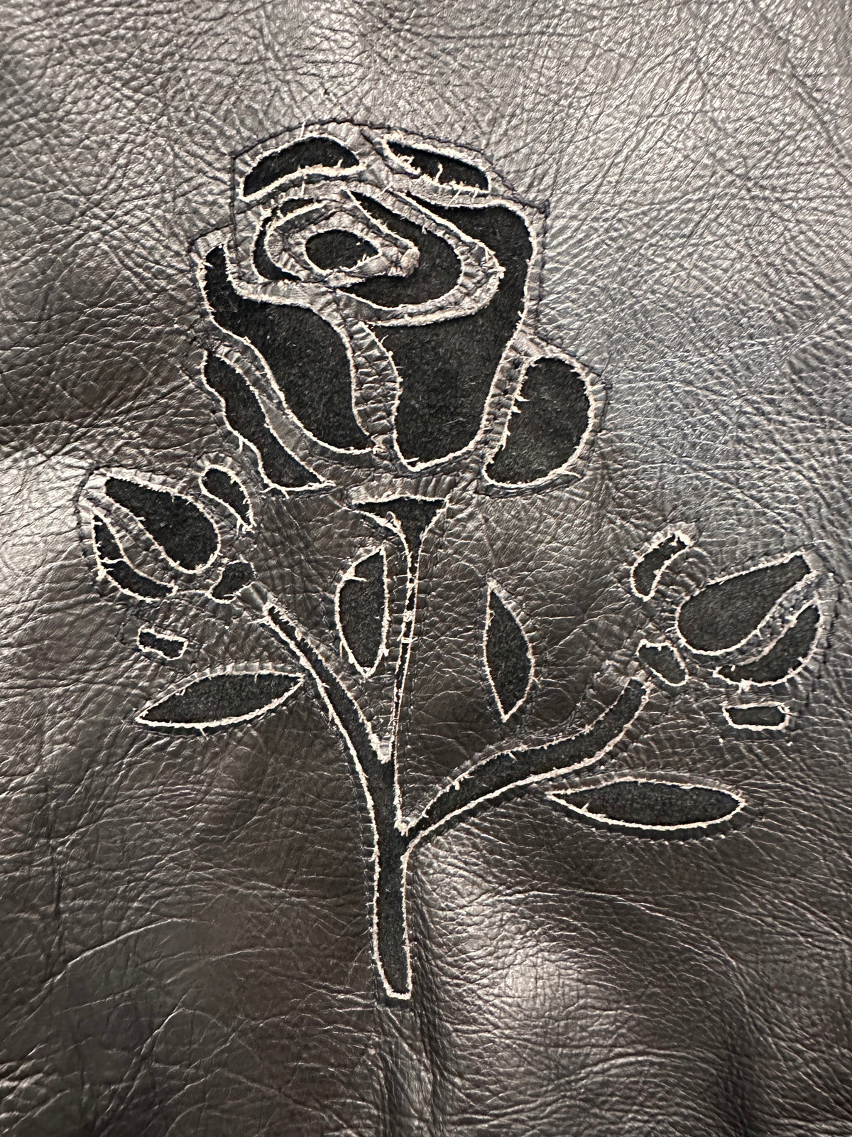 Black  Leather Motorcycle Jacket Rose Cut Tassel Small