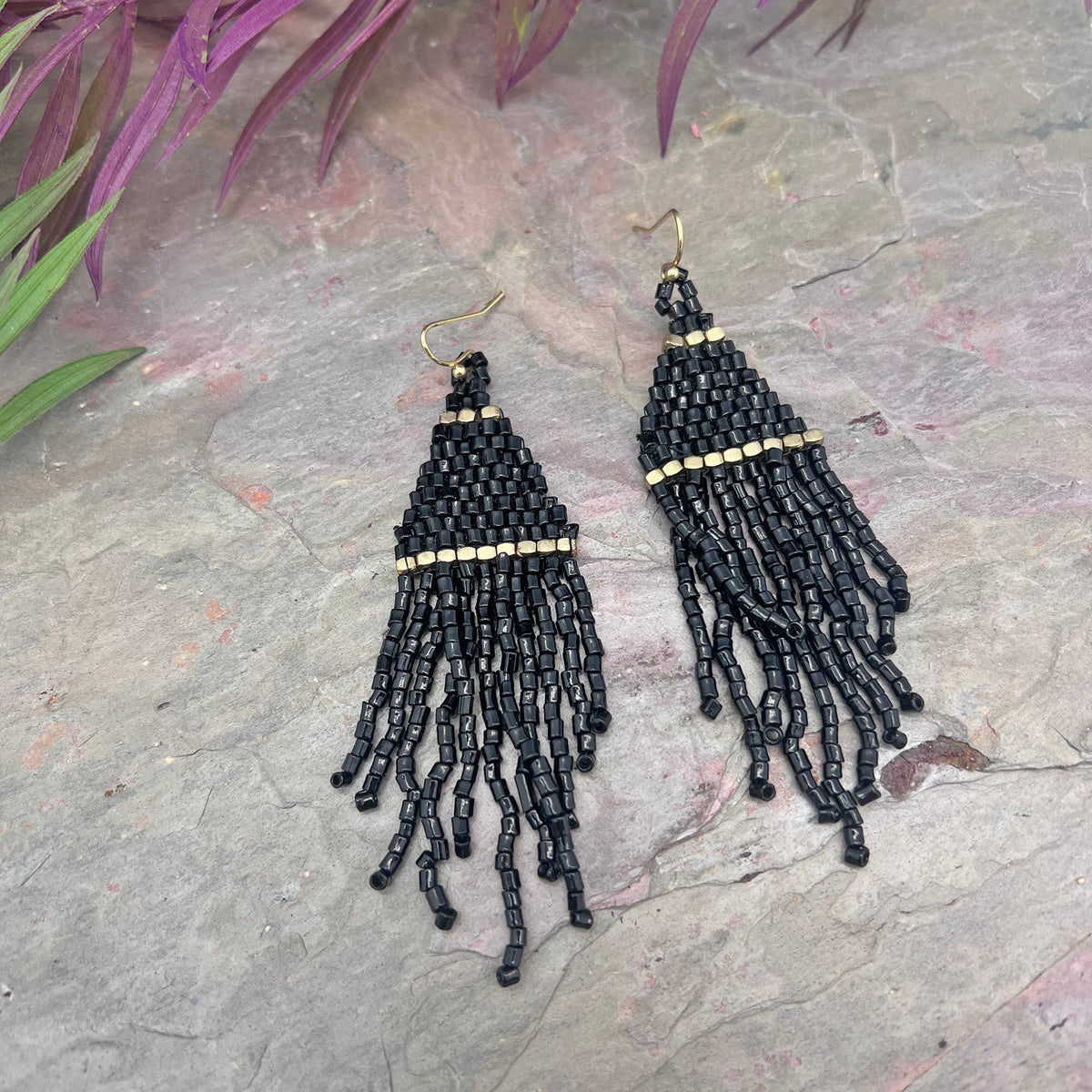 Seedbead Tapered Fringe Earrings - Shimmering Gold