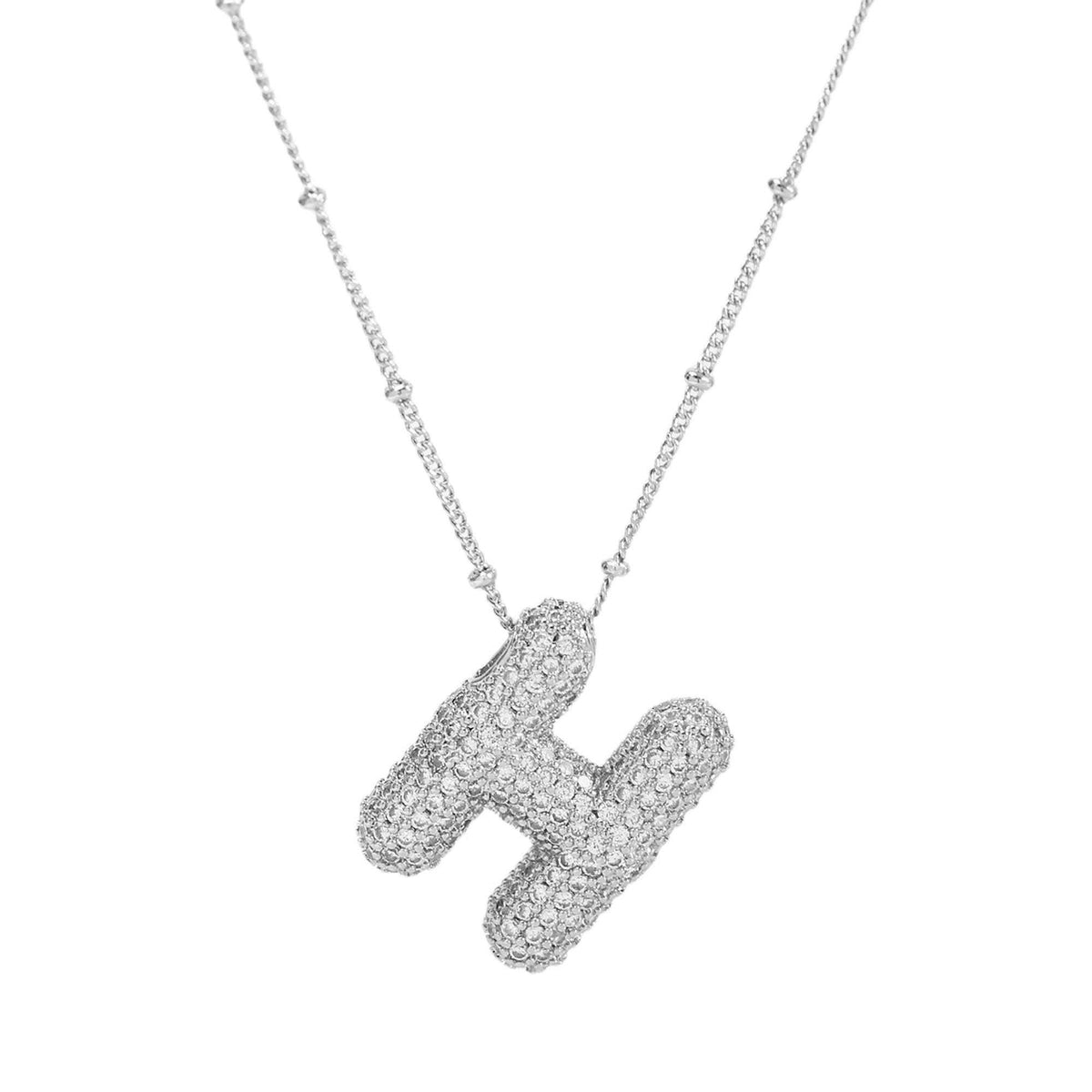 Initial CZ Balloon Bubble Sterling Silver Necklace: L