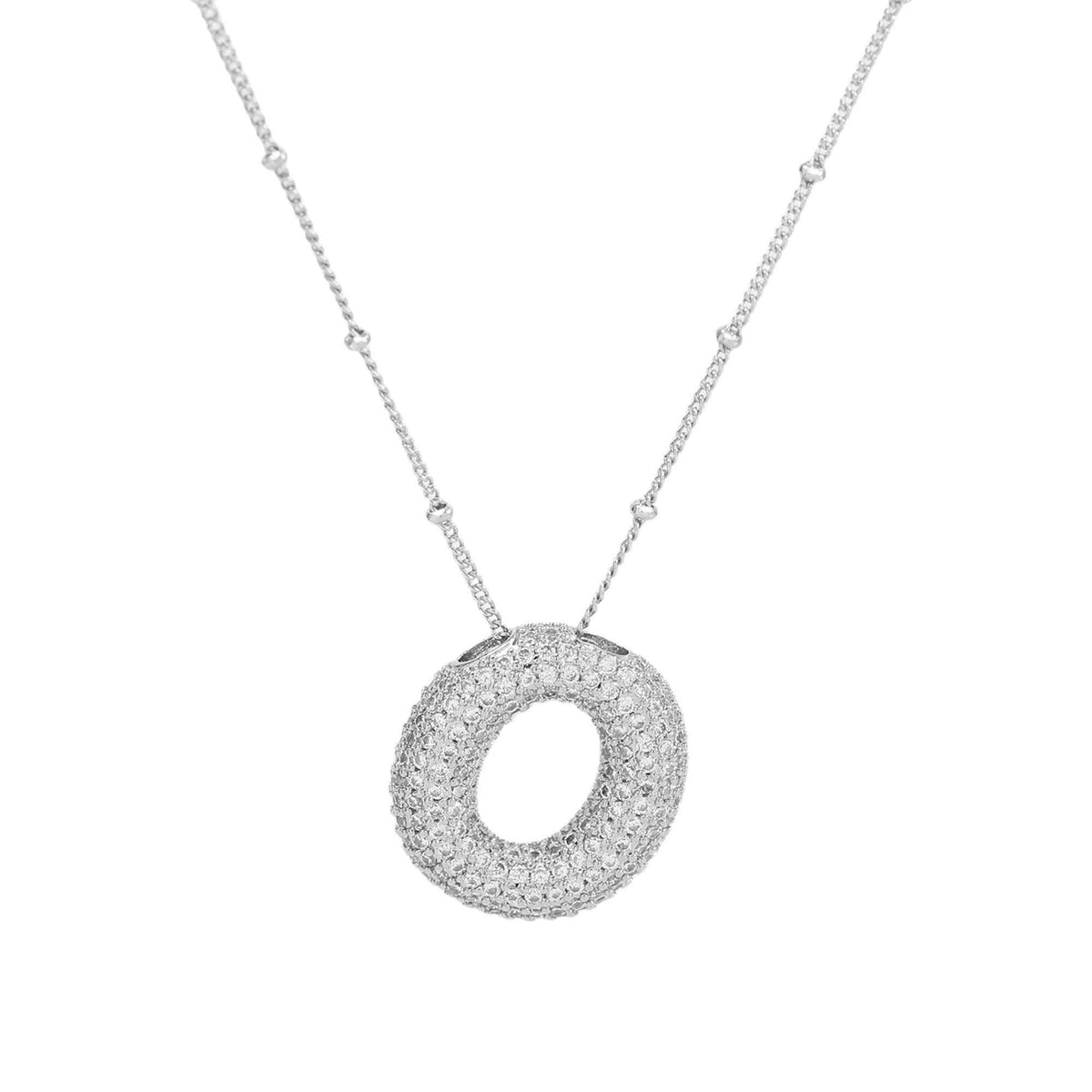 Initial CZ Balloon Bubble Sterling Silver Necklace: L