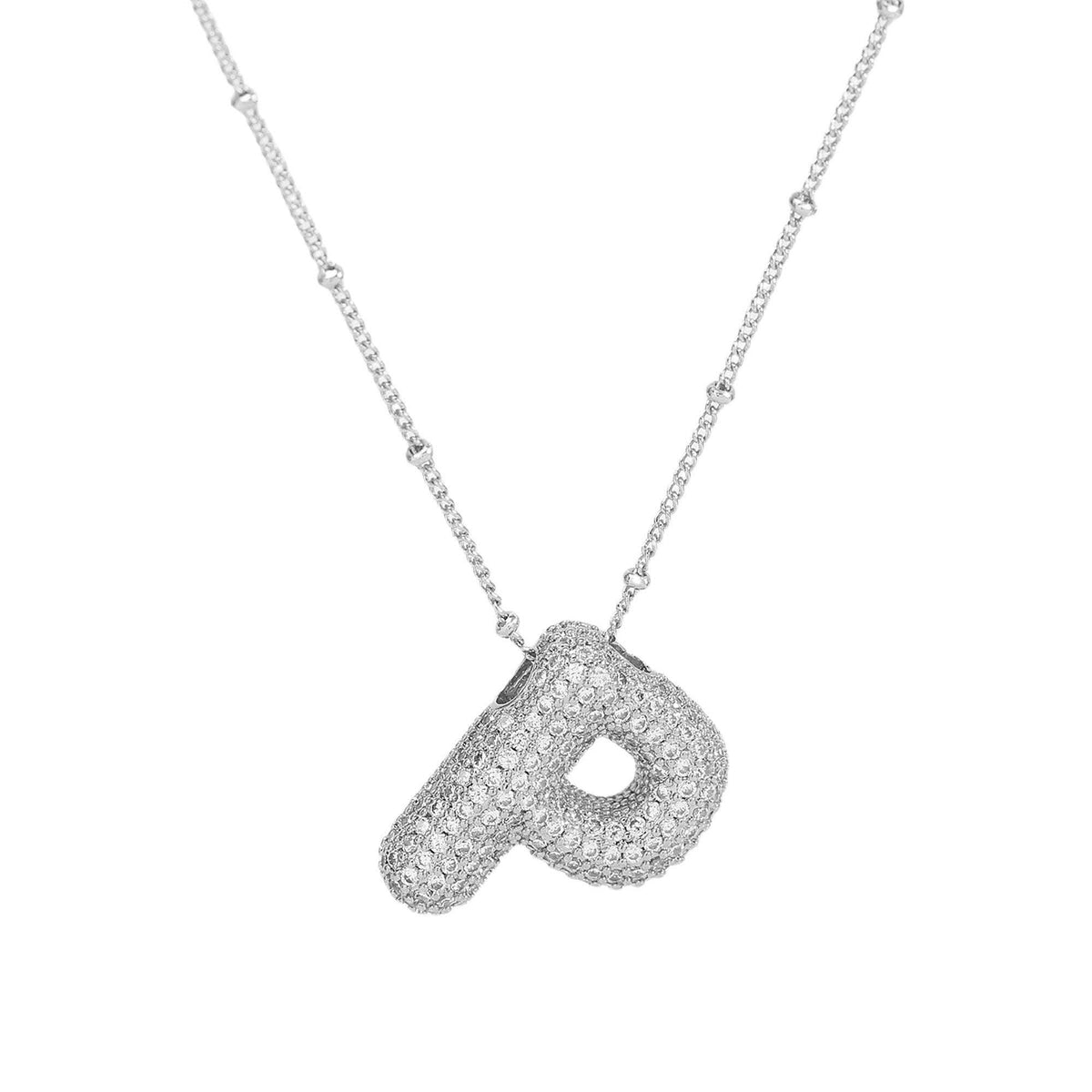 Initial CZ Balloon Bubble Sterling Silver Necklace: L