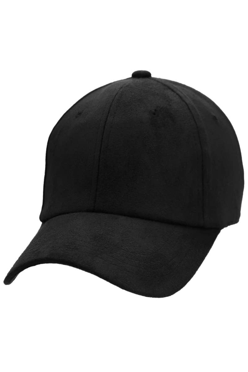 Premium Faux Suede Low Profile Strap Baseball Cap: Black