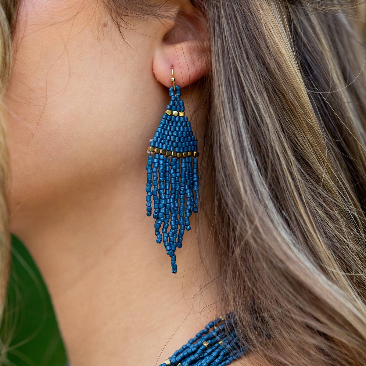 Seedbead Tapered Fringe Earrings - Shimmering Gold
