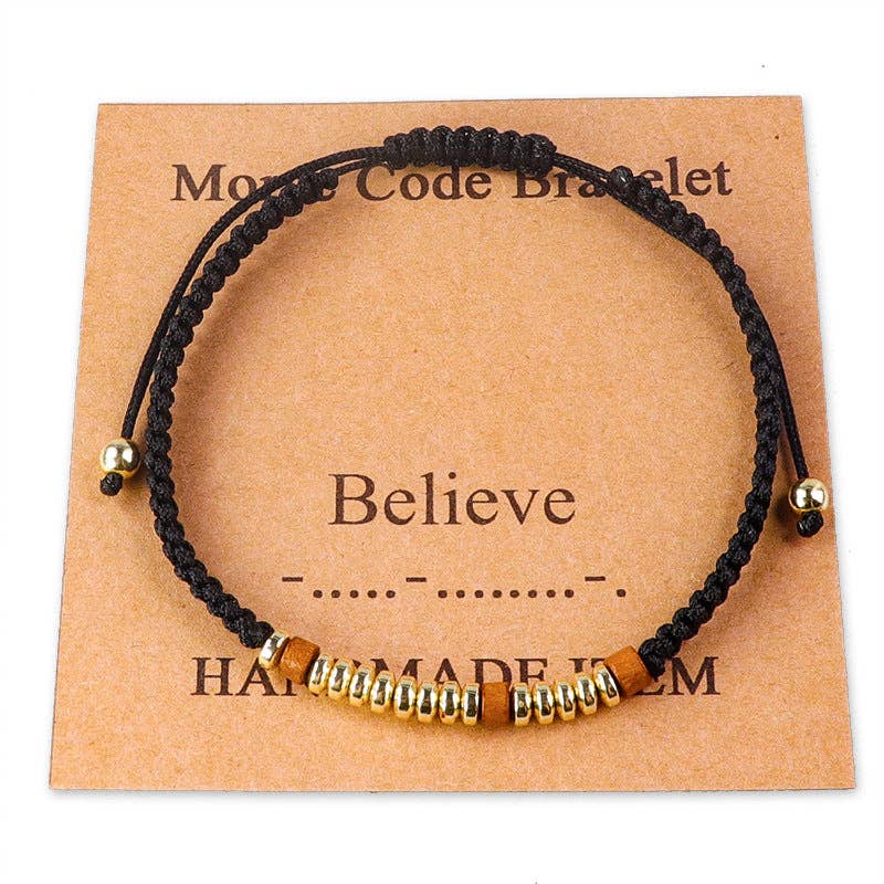 Handmade Wooden Beaded Morse Code Bracelets: Just Breathe