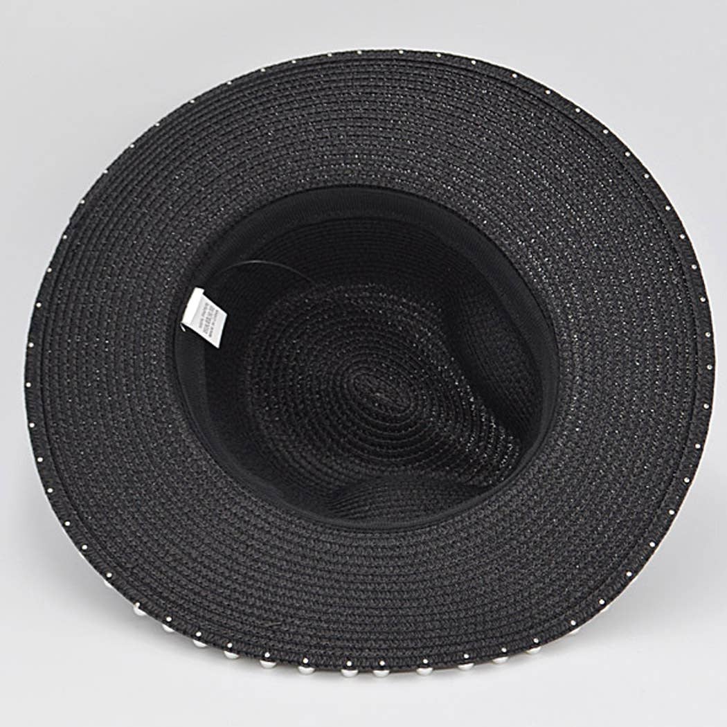 Beaded Black Straw Hat