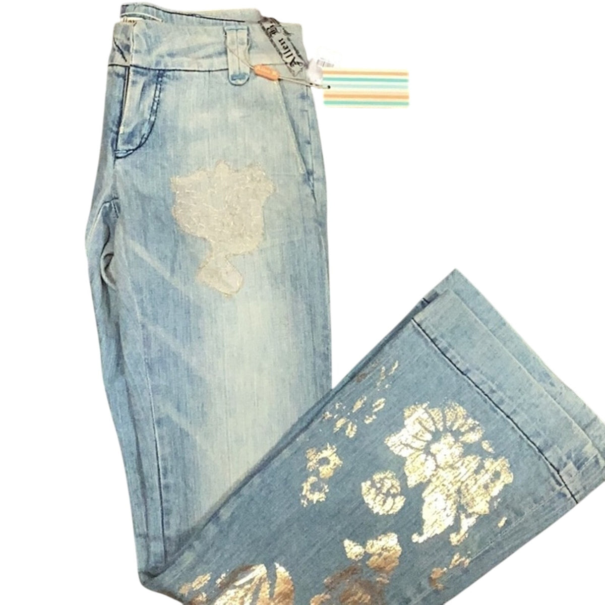 Allen B Gold‎ Foil Y2K Flare Jeans