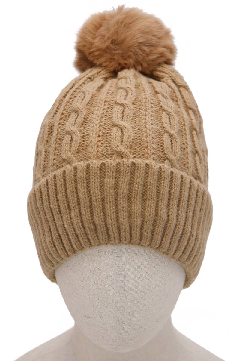 Cable Knitted Fuzzy Sherpa Fleece Lined Beanie