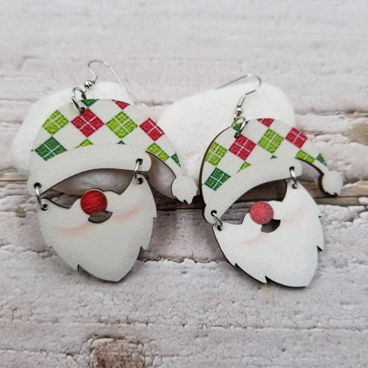 Santa Christmas Wood Earrings | Choose Colors: Red