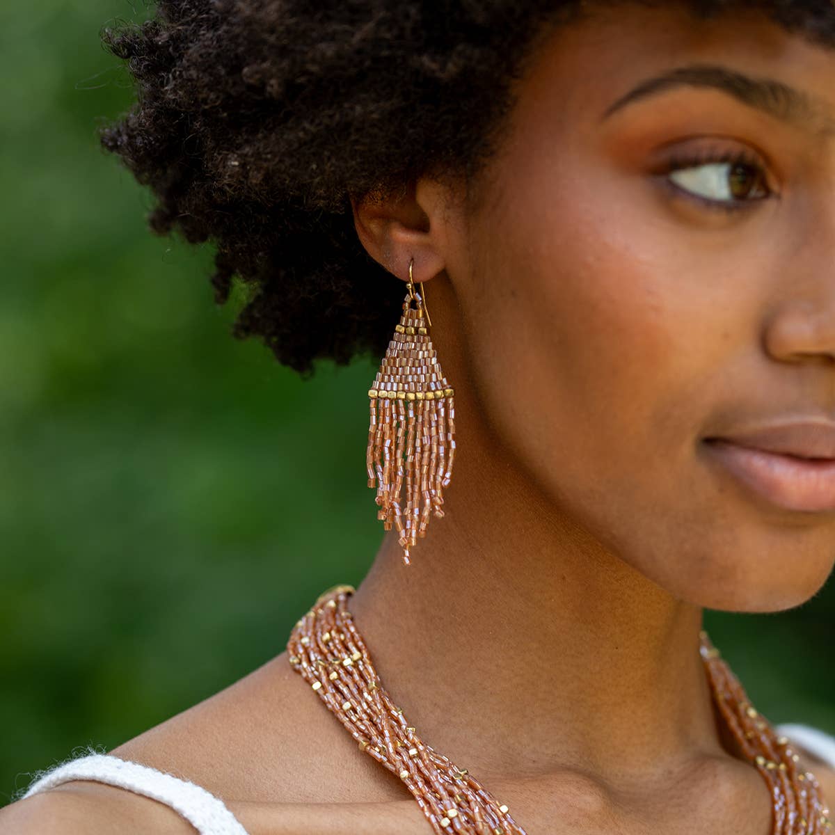 Seedbead Tapered Fringe Earrings - Shimmering Gold