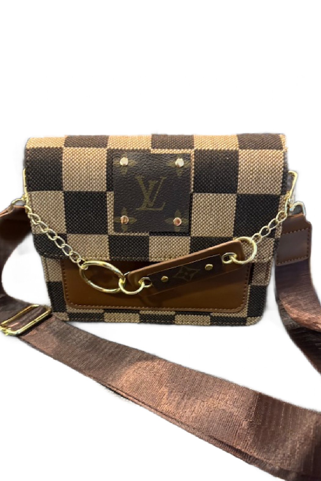 Upcycled Checker Chained Crossbody Bag