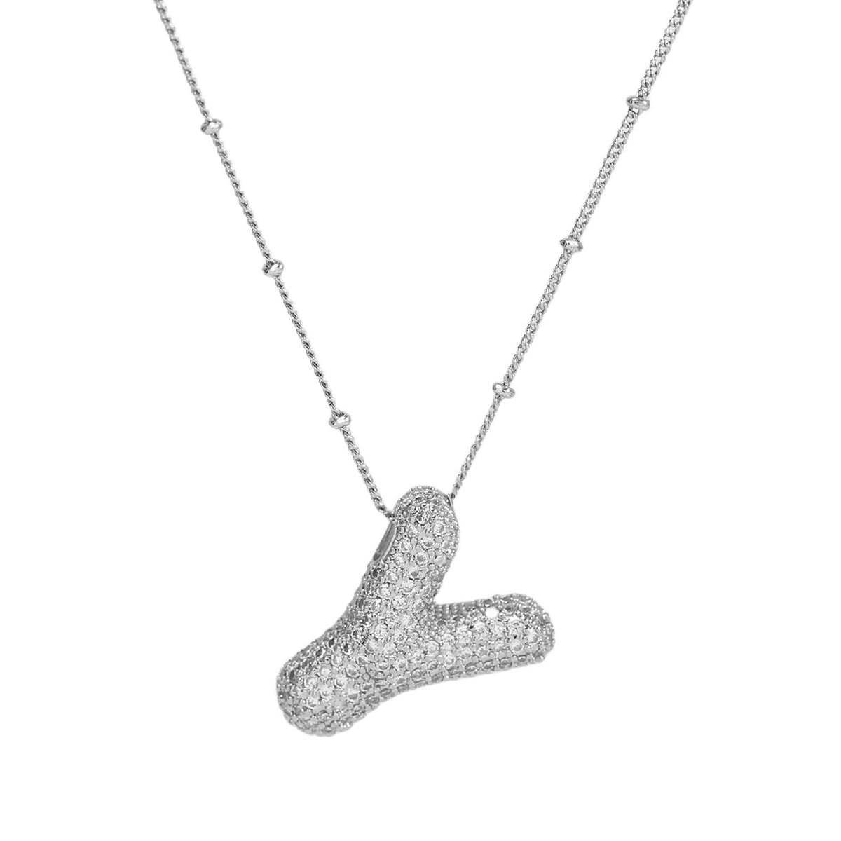 Initial CZ Balloon Bubble Sterling Silver Necklace: L