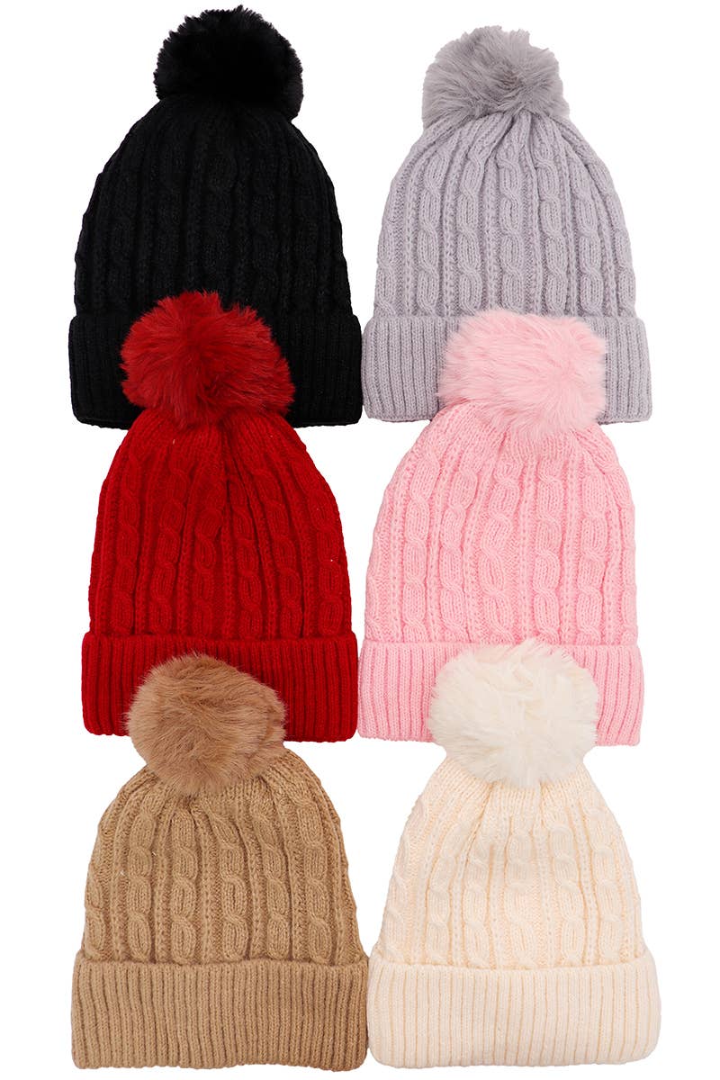Cable Knitted Fuzzy Sherpa Fleece Lined Beanie