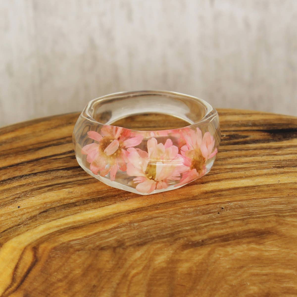 Cottage Pink Clear Facet Resin Ring