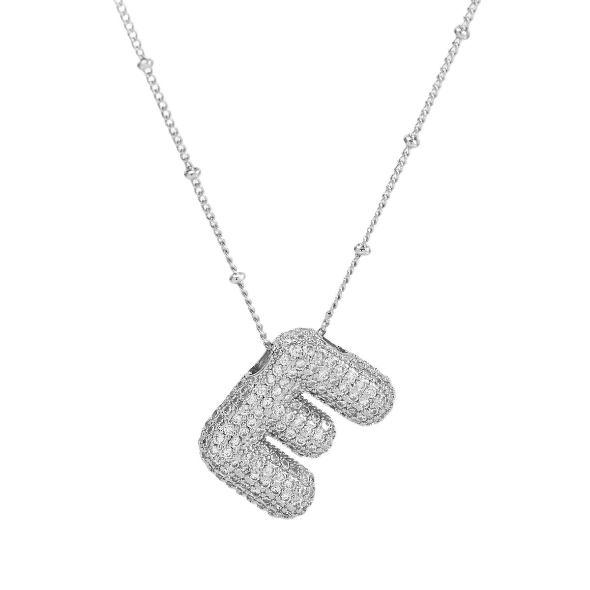 Initial CZ Balloon Bubble Sterling Silver Necklace: L