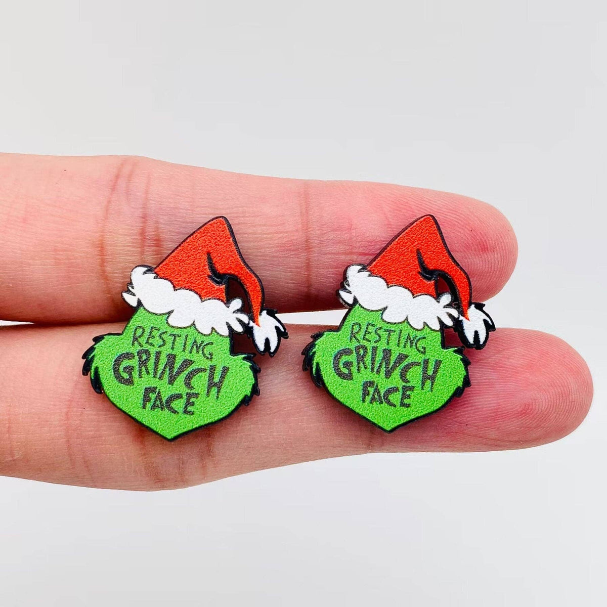Christmas Jewelry "RESTING GRINCH FACE" Acrylic Ear Studs