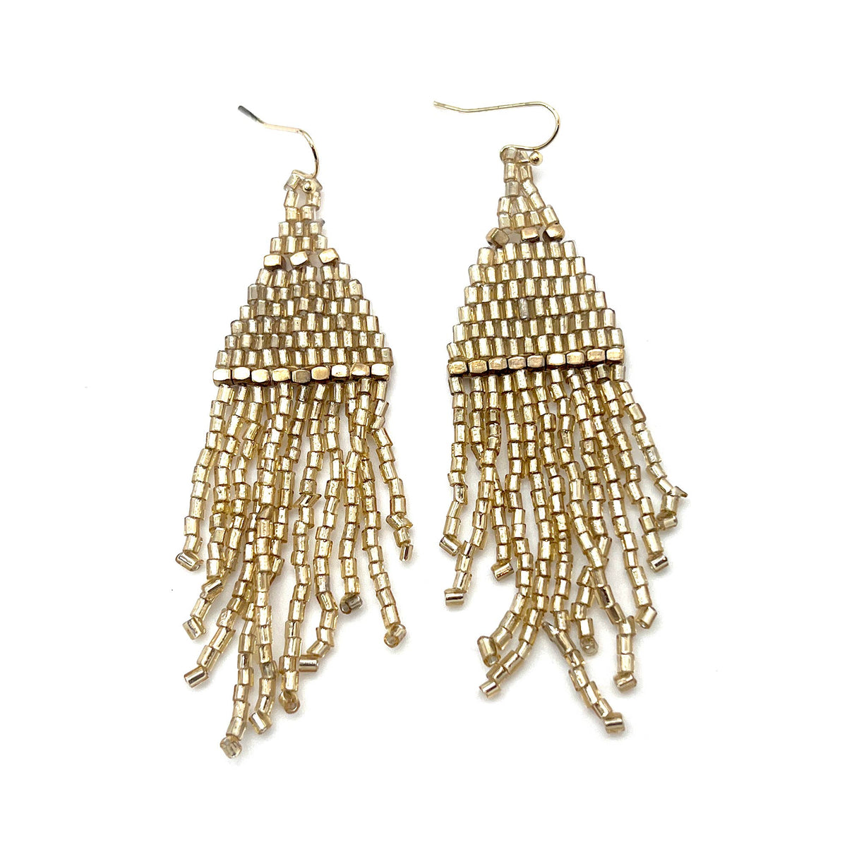 Seedbead Tapered Fringe Earrings - Shimmering Gold