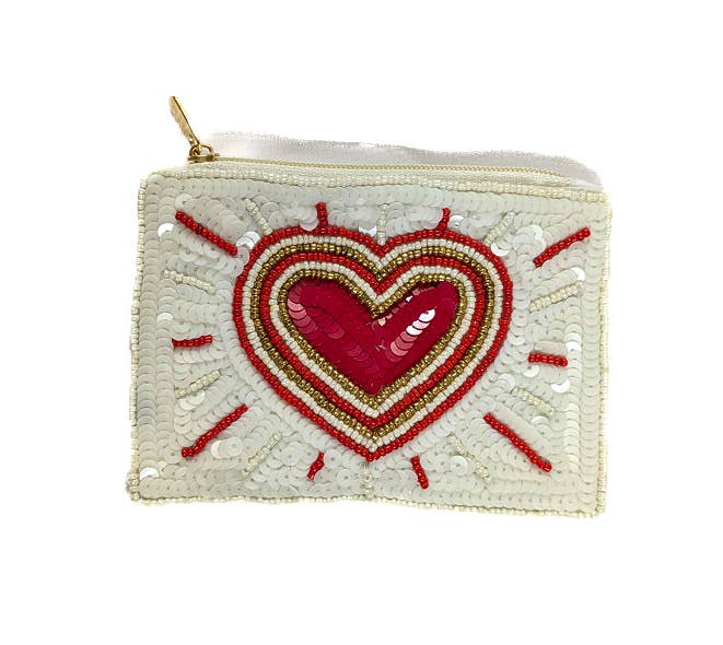 Ladies Heart Design Beaded Coin Purse