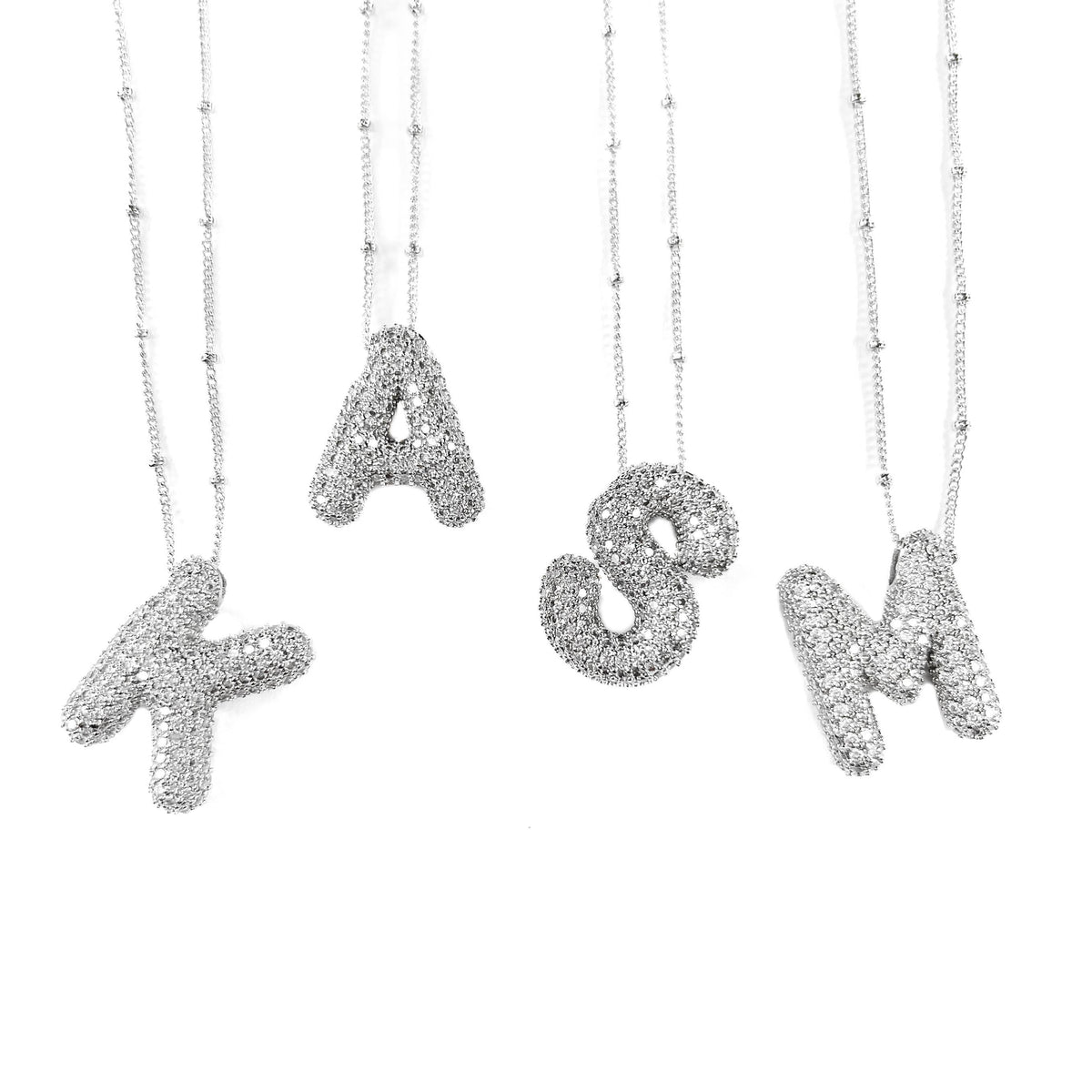 Initial CZ Balloon Bubble Sterling Silver Necklace: L