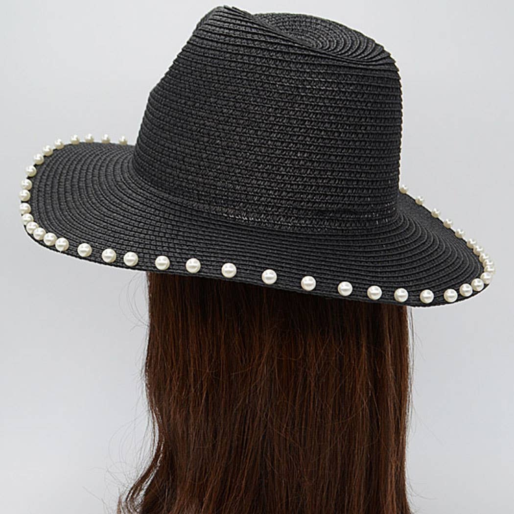Beaded Black Straw Hat