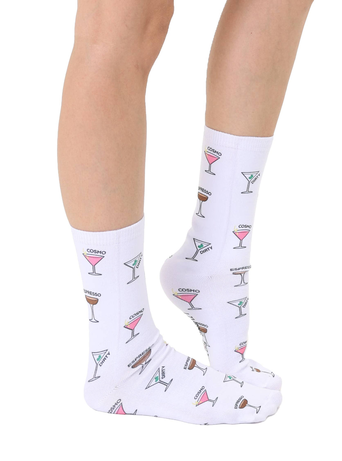 Novelty Graphic Crew Socks - Martinis on My Mind - White