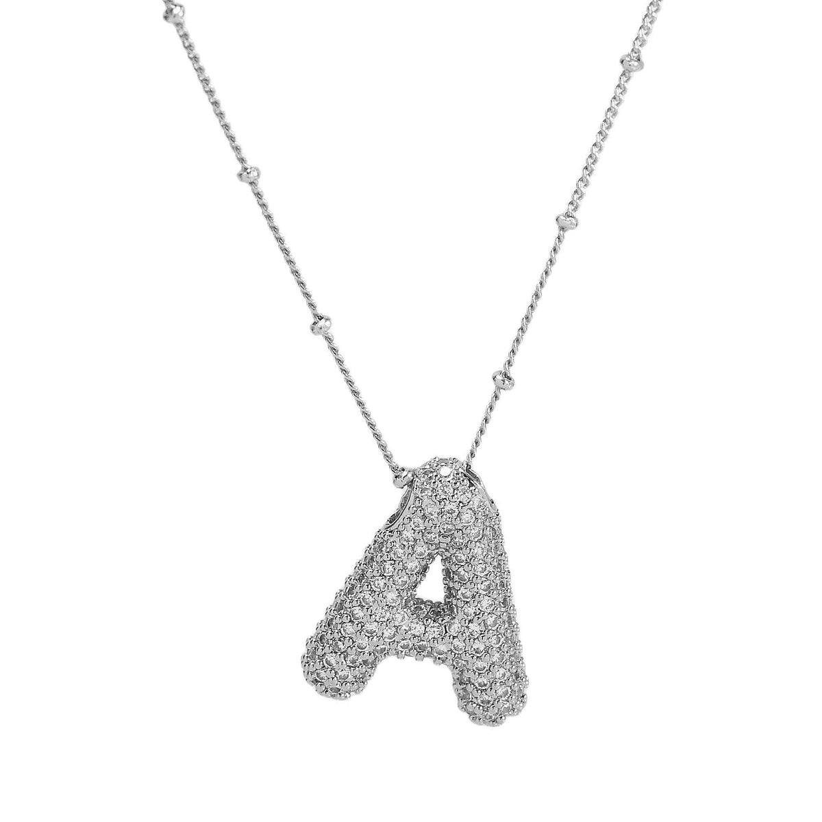 Initial CZ Balloon Bubble Sterling Silver Necklace: L