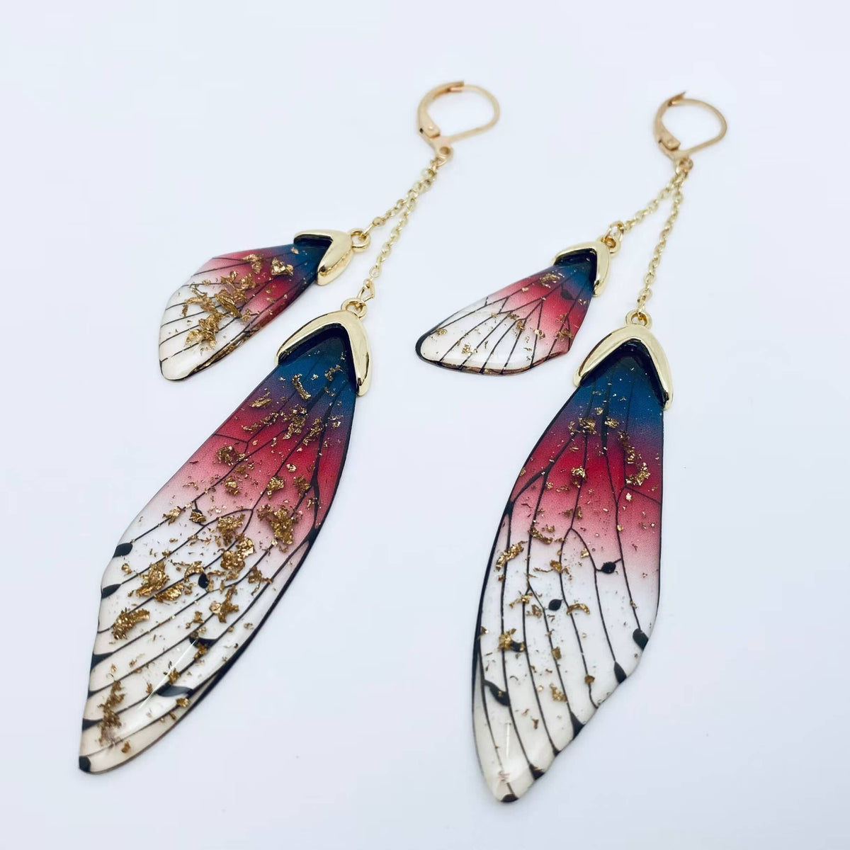 Butterfly Wings Ear Clip Gradient Color Cicada Wing Earrings: Purple-Gold Foil