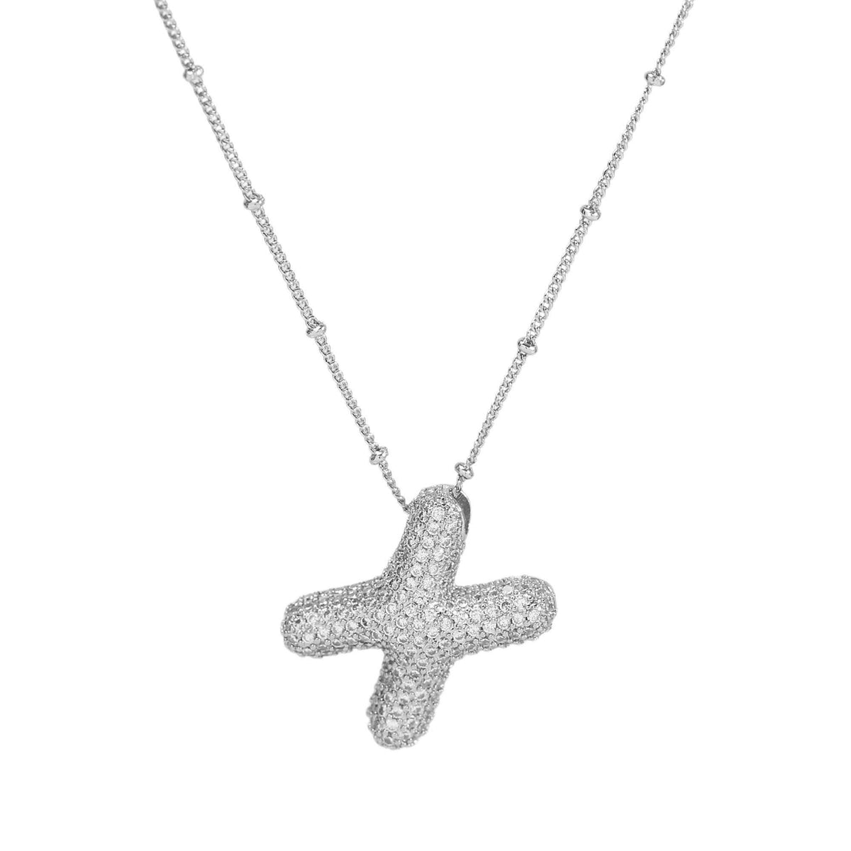 Initial CZ Balloon Bubble Sterling Silver Necklace: L