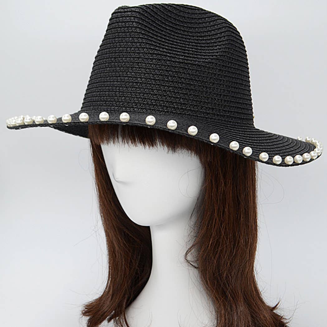 Beaded Black Straw Hat