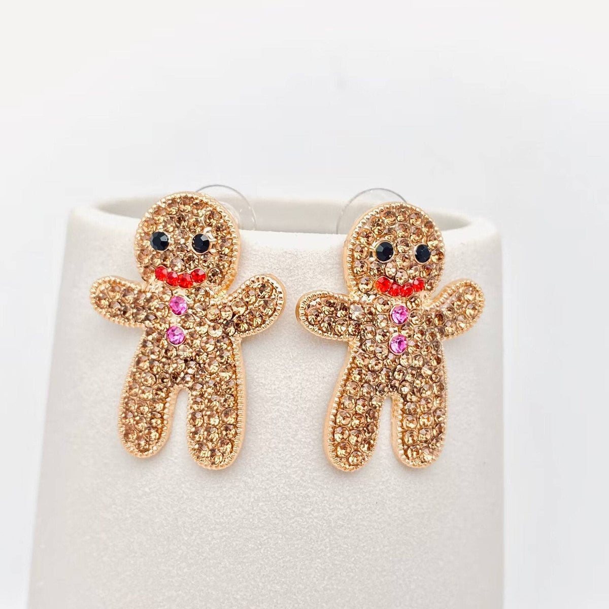 Christmas Rhinestone Gingerbread Man Post Earrings