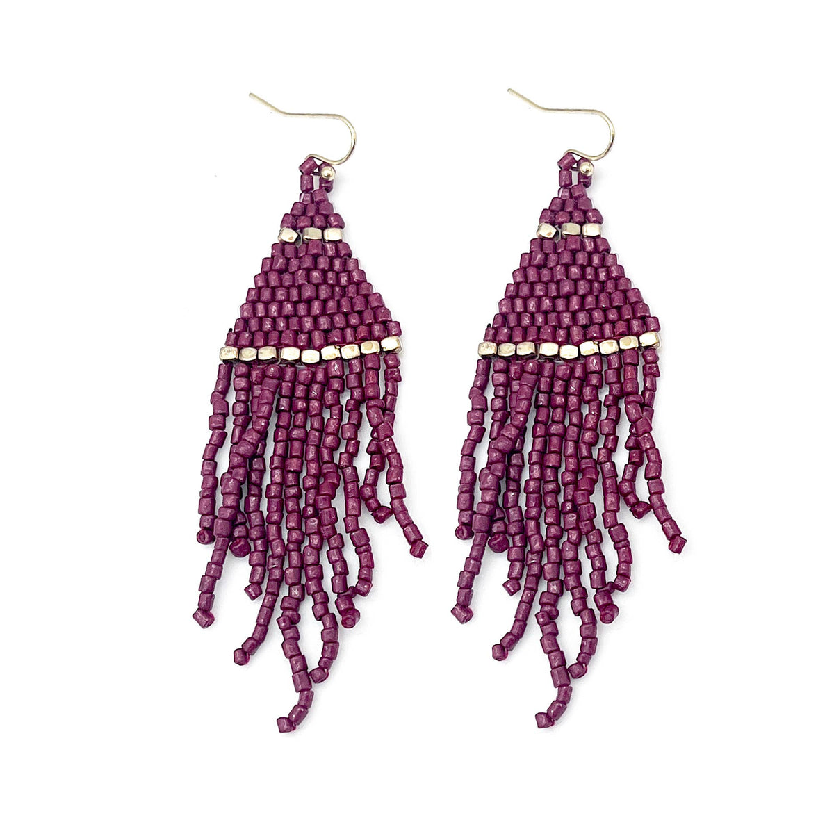 Seedbead Tapered Fringe Earrings - Shimmering Gold