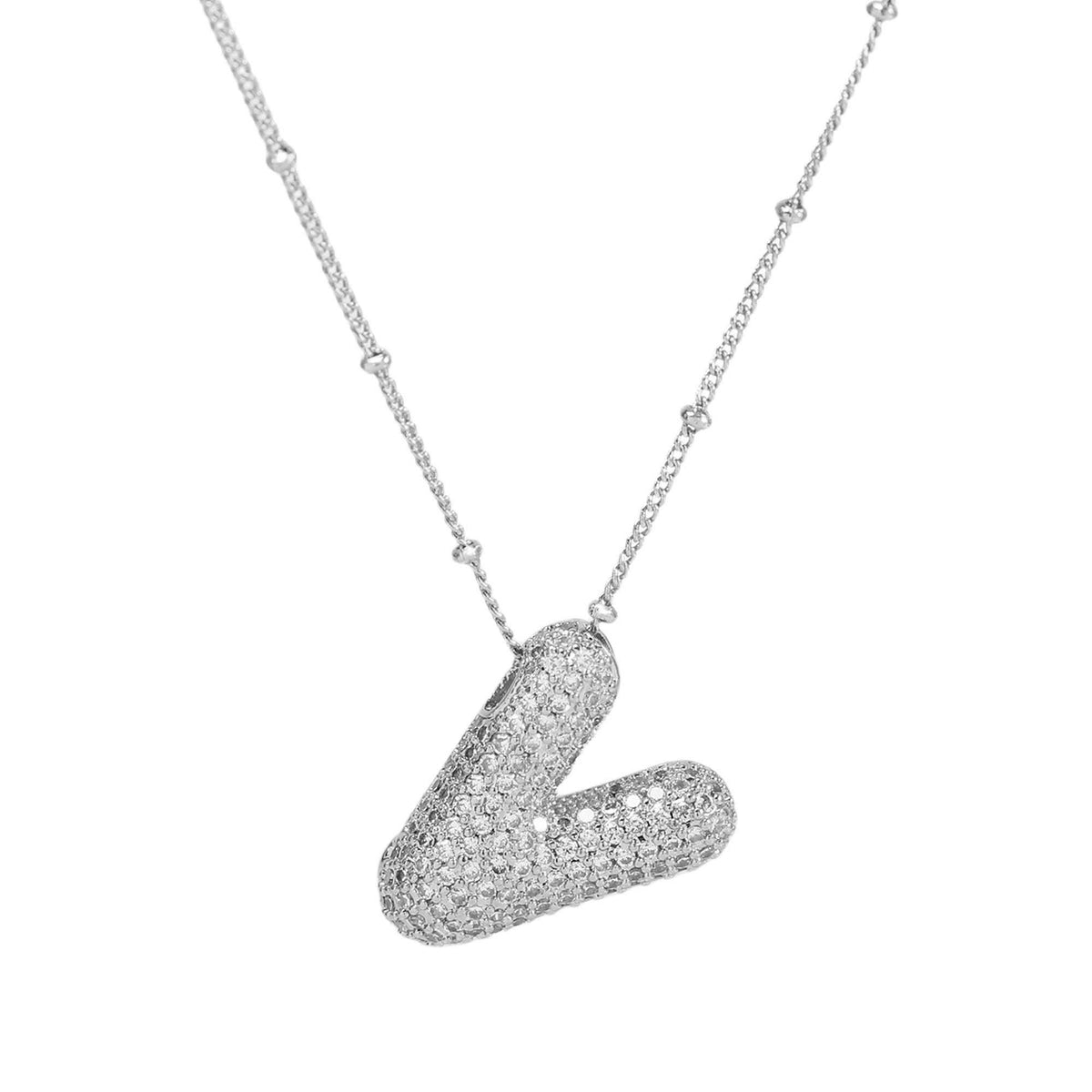 Initial CZ Balloon Bubble Sterling Silver Necklace: L