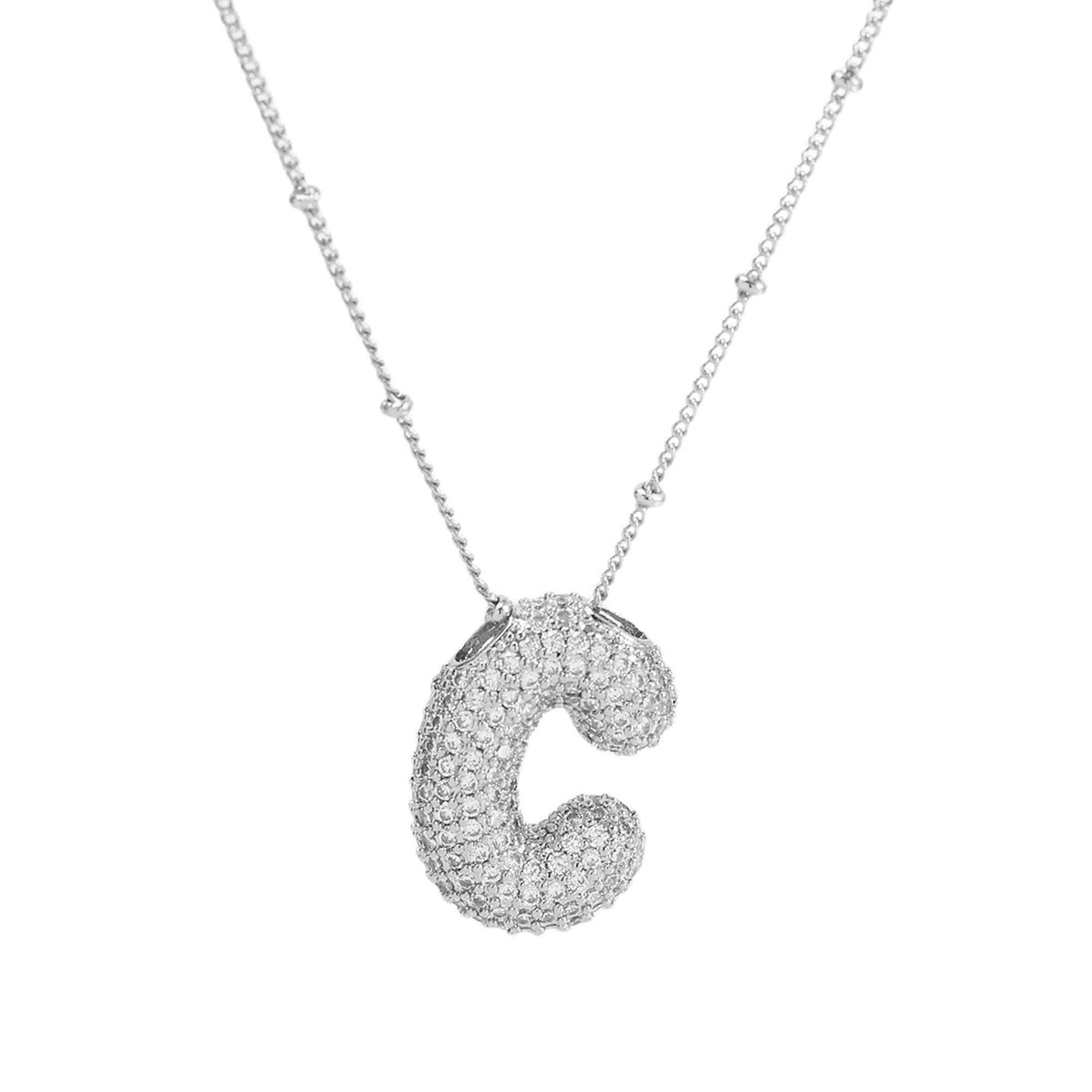 Initial CZ Balloon Bubble Sterling Silver Necklace: C