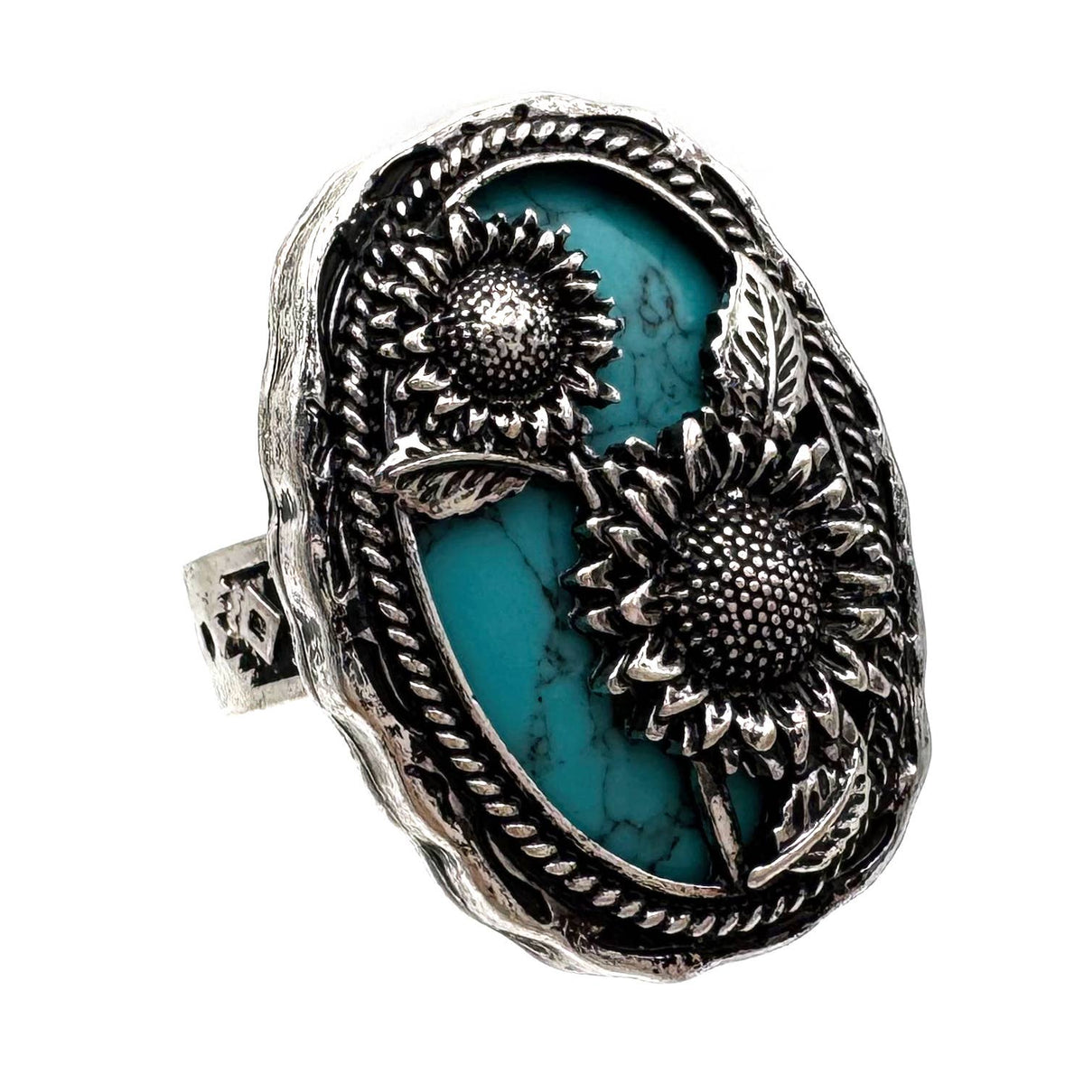 Sunflower Turquoise Stone Western Native Stretch Ring