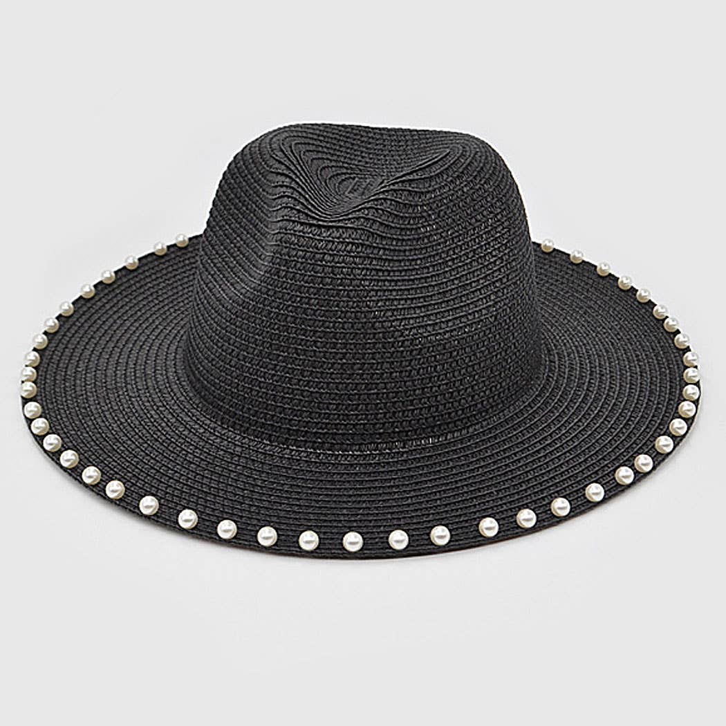 Beaded Black Straw Hat