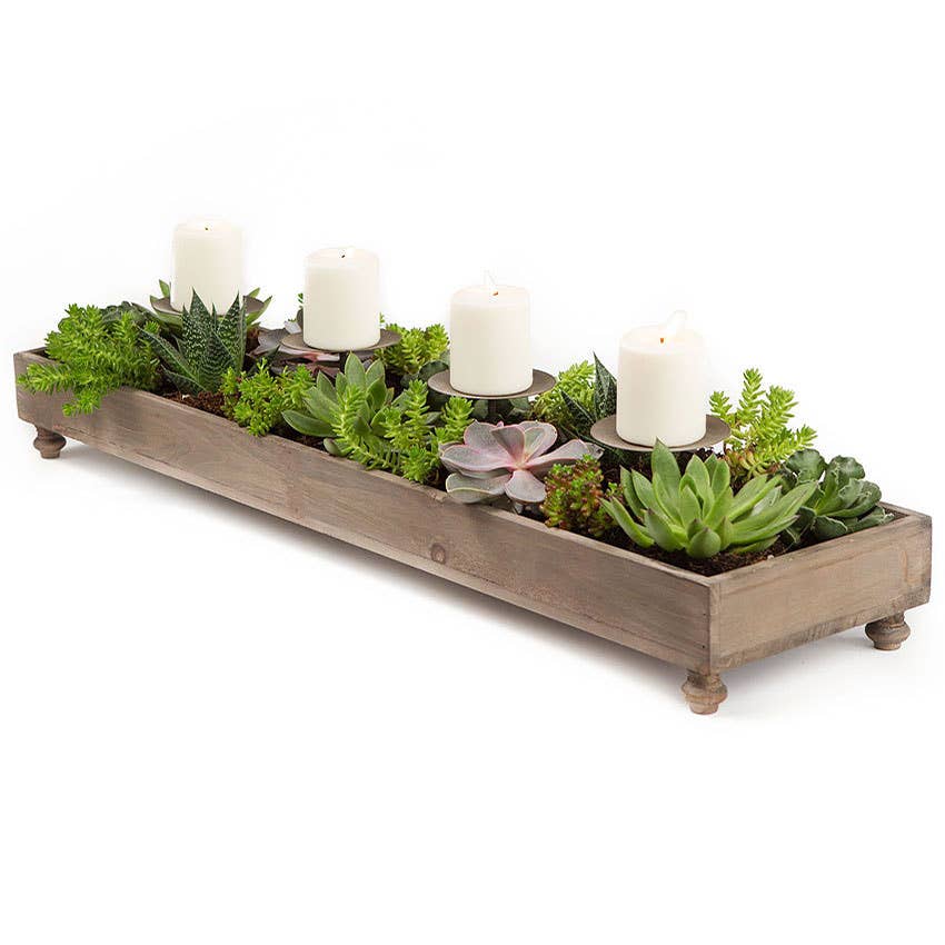 Rustic Recycled Pine Four Candle Holder Centerpiece