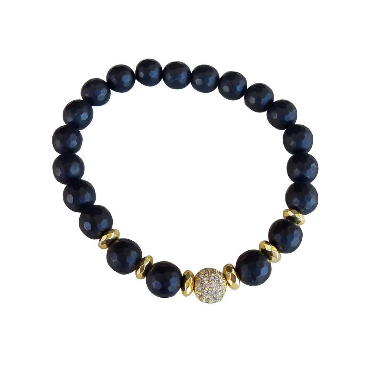 Expressions Bracelets - Gold Pave Black Beaded Boho Stacking Bracelet