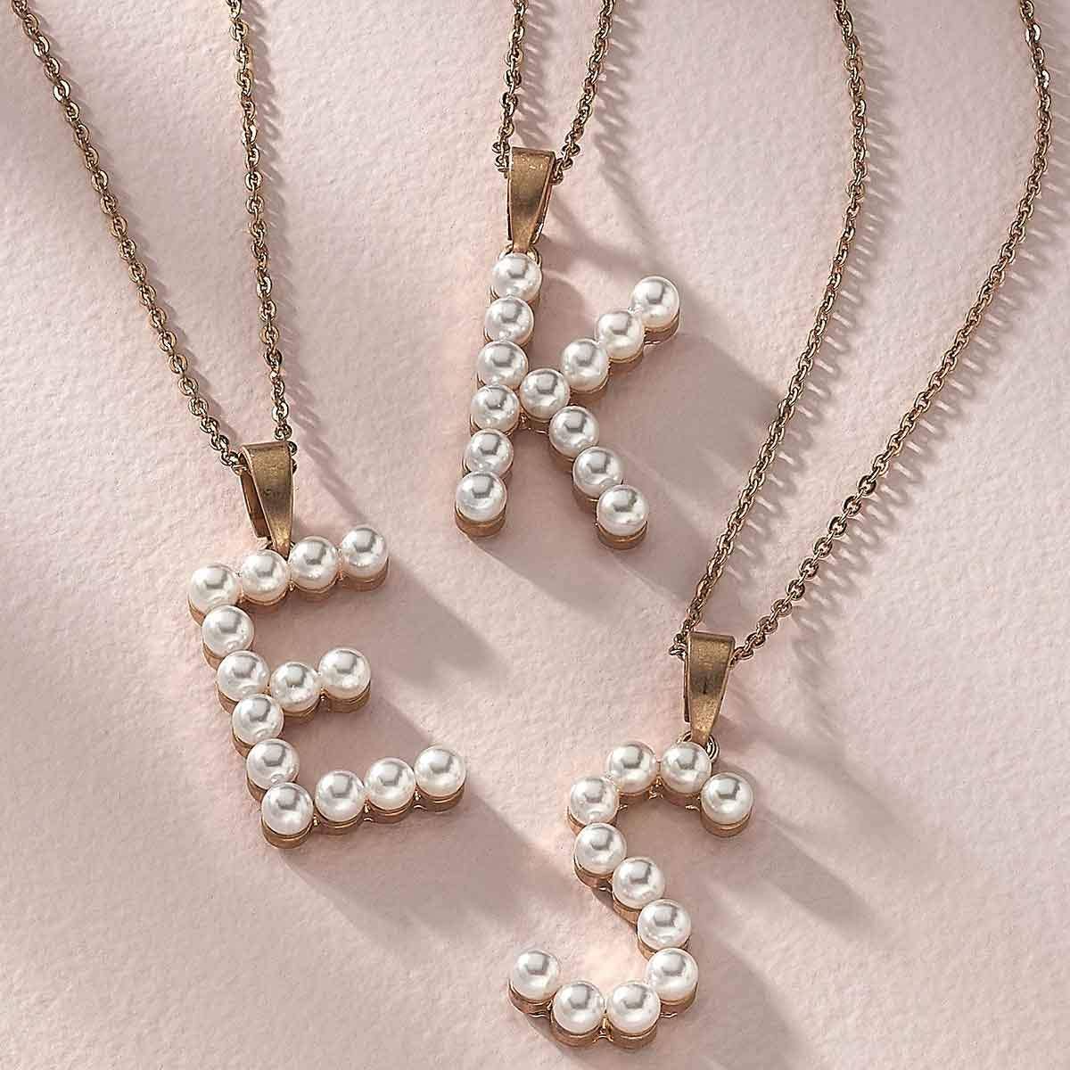 Fallon Pearl Initial Necklace in Ivory