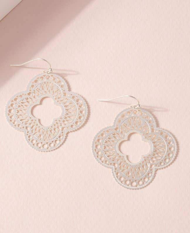 Clover Cut Out Brass Earrings-Silver