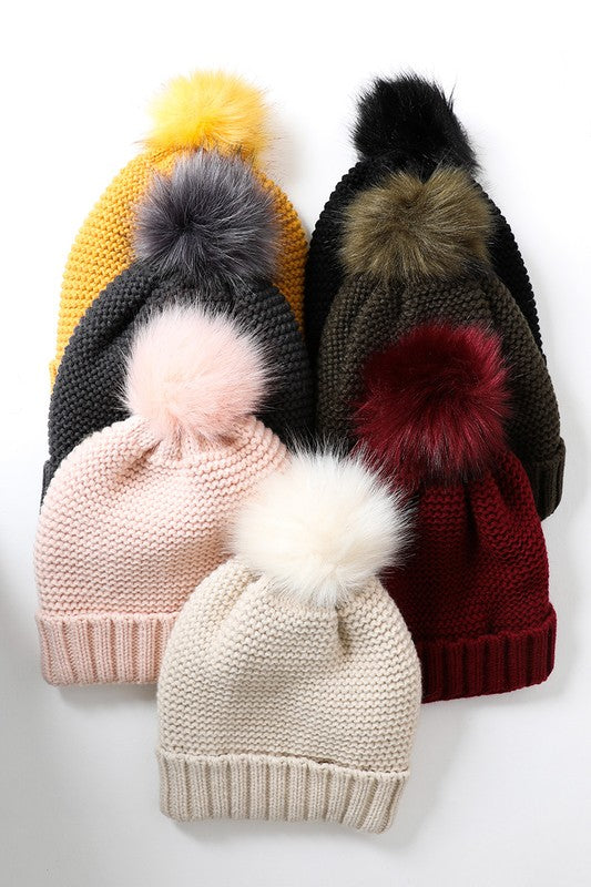 Pink Pom Beanie Sherpa Lined