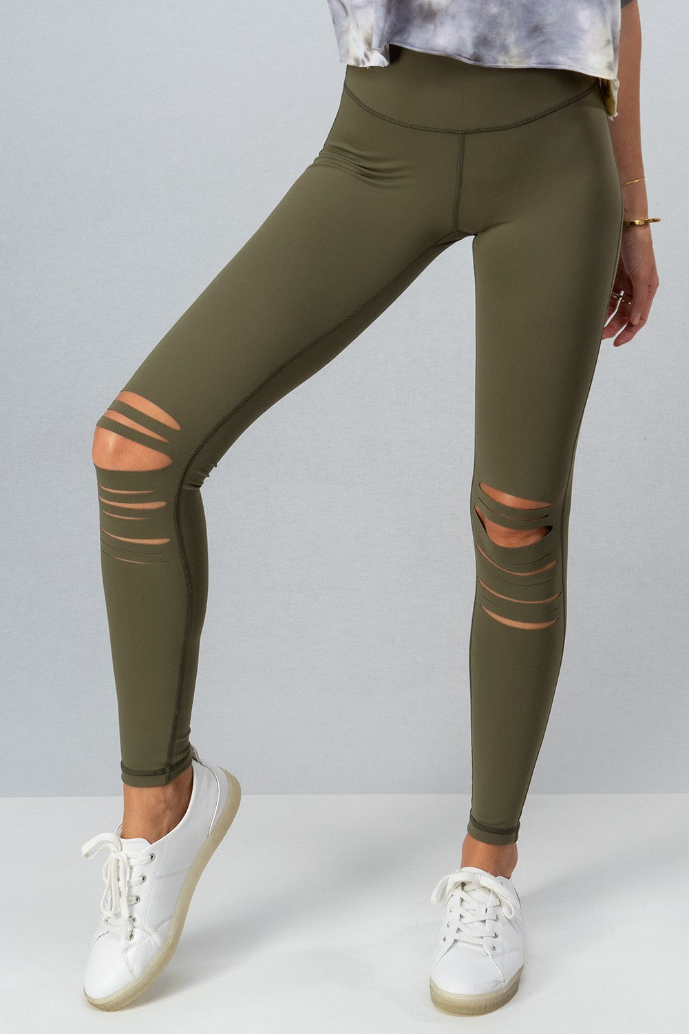 Multi Cut Leggings-Green