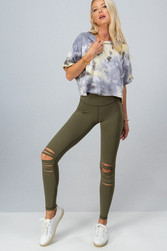 Multi Cut Leggings-Green